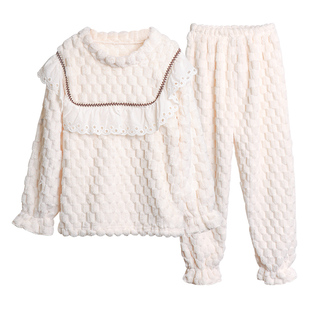 女童冬装家居服白色加厚儿童保暖睡袍6-14岁中大童洋气加绒秋衣裤