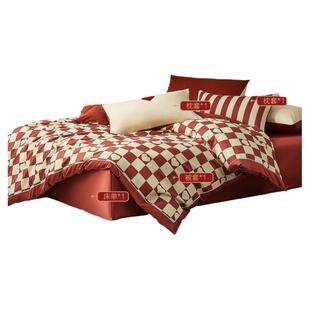 水星家纺套件60S长绒棉婚庆轻奢四件套结婚套件喜庆红色床单被套