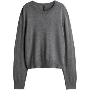 HM女装毛针织衫春季罗纹舒适长袖细密针织短套衫1246236