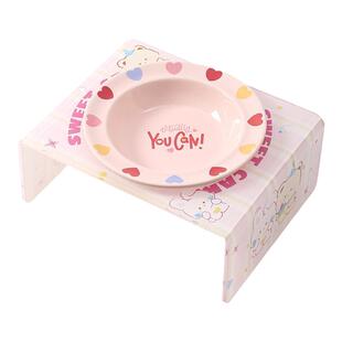 Mia pet创意爱心护边飞碟盘带亚克力碗架家用宠物碗陶瓷猫碗狗碗