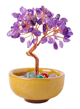 水晶树碎石发财树装饰工艺品摆件盆栽紫水晶黄水晶粉水晶玛瑙彩色