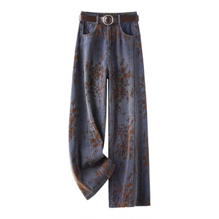 欧货重工刺绣牛仔裤女2025秋冬季新款超好看独特个性直筒阔腿裤子