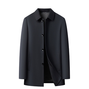 公务行政外套男士常规款翻领扣子纯色大衣春秋新款爸爸中老年夹克