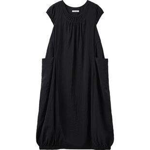 播商场同款黑色花苞裙女夏季新款宽松短袖连衣裙BDS7LD2956