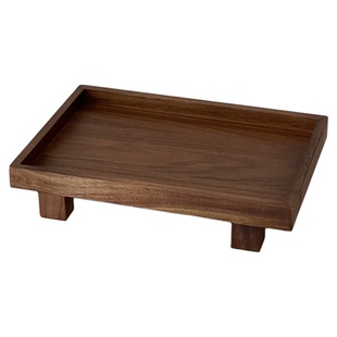 复古长方形胡桃木收纳盘桌面实木高脚托盘化妆品杂物整理收纳盒