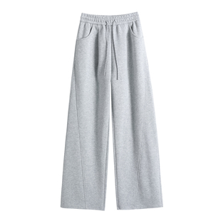 灰色阔腿裤女2026新款春秋高腰垂感宽松直筒运动卫裤美式弯刀裤子