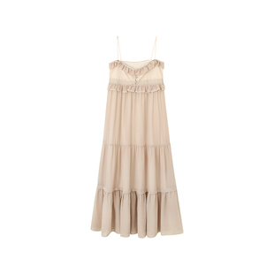 韩雨嘉【Evelyn】粉色蕾丝吊带长裙女夏设计感宽松显瘦直筒连衣裙