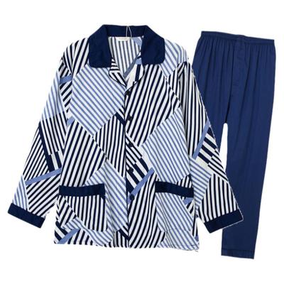 纯棉睡衣条纹国民领长袖家居服