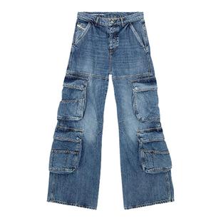 DIESEL女士D-CARGO低腰多口袋工装机能风宽松阔腿牛仔裤