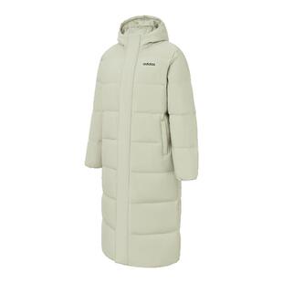 adidas阿迪达斯长款羽绒服连帽冬季直筒鸭绒卡其色过膝外套JW1690