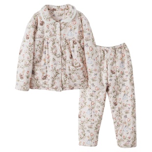 女童夹棉家居服秋冬加厚空气棉睡衣儿童里外纯棉女孩大童保暖套装