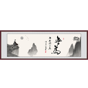 茶室客厅画禅意花鸟仿古自粘壁画