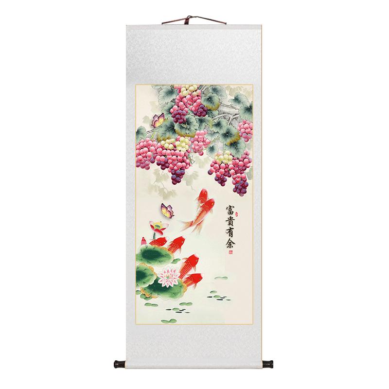 名家年年有余画新中式卷轴挂画