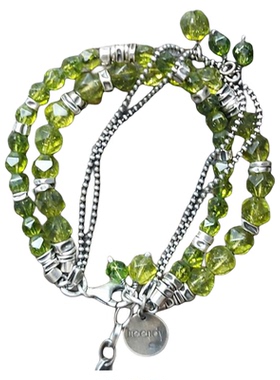 女纯银绿色刻面橄榄石宝石手链