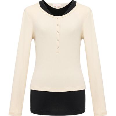 雅莹含桑蚕丝假两件针织打底衫