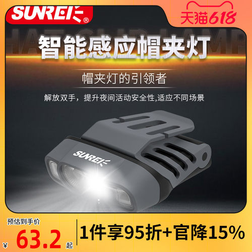 山力士H260夜钓头灯超长续航钓鱼感应帽夹灯强光超亮充电头戴夹帽