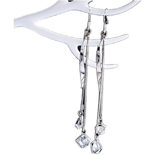 S999纯银耳钉女中长款耳环韩国简约百搭锆石精致挂钩不过敏耳饰品