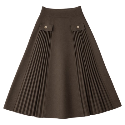 百褶拼接大码胖mm毛针织半身裙女