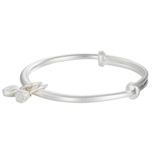 永兴银楼999纯银古法传承手镯年轻款两世欢推拉银手镯女莲子莲蓬