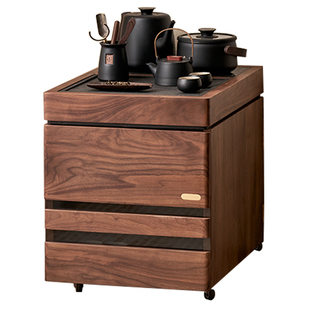 黑胡桃木矮茶水柜下水沙发边柜榻榻米茶桌可移动矮水吧柜实木茶台