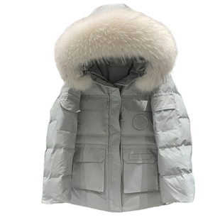 2025年新款羽绒服女短款韩版加厚宽松大毛领白鸭绒派克工装外套女