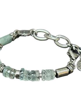 海蓝宝石天河石串珠纯银女士手链