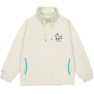 GUUKA&matsui联名小狗摇粒绒半高领卫衣男款加厚抗静电半拉链上衣