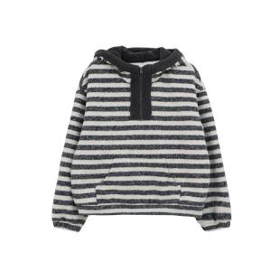 小小大星球童装 银狐绒撞色条纹连帽卫衣 冬日男女童软糯百搭上衣