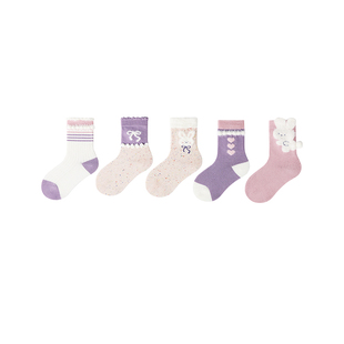 儿童袜子女童春秋款A类中筒袜中大童小女孩宝宝纯色冬季无骨棉袜