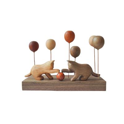 软萌治愈系 实木气球 朦胧猫木制手作氛围玄关车载装饰 桌面摆件