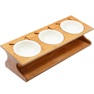 猫碗双碗实木陶瓷碗保护颈椎斜口猫咪饭盆防打翻碗架宠物餐桌狗碗