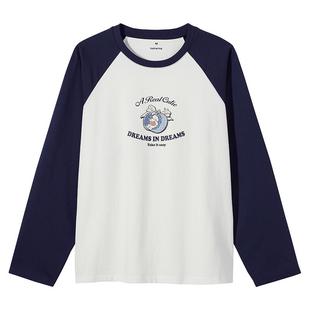 热风2026年春季新款女士萌系卡通图案设计插肩袖不挑肩型长T恤