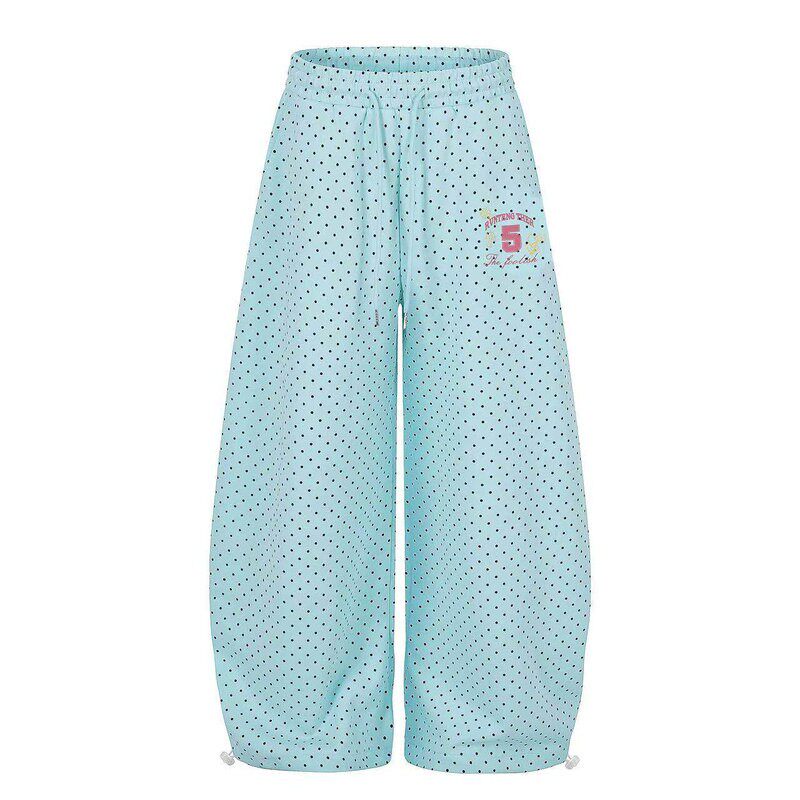 夏季美式波点高腰显瘦阔腿裤