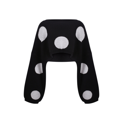 INNERFLOW春季大波点斜肩毛衣+白色蕾丝吊带+小波点半身裙套装女