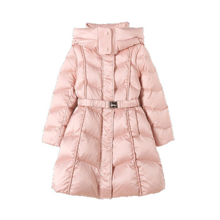 女童羽绒服中长款2025冬季新款儿童90白鸭绒中大童缎面羽绒外套潮