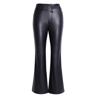 2025秋冬新款真皮皮裤女绵羊皮高腰微喇叭九分裤百搭显瘦阔腿长裤