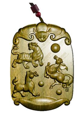 绿檀木虎马狗三合局吊坠挂件寅午戌三合局挂木雕佩戴柏林禅寺枣木