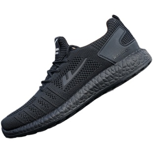 上海回力秋季男鞋透气运动网面鞋男黑色工作鞋软底低帮走路跑步鞋