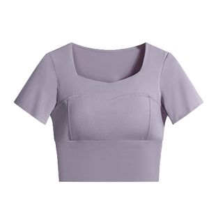 带胸垫瑜伽服女套装专业普拉提训练服跑步运动短袖高级感健身上衣