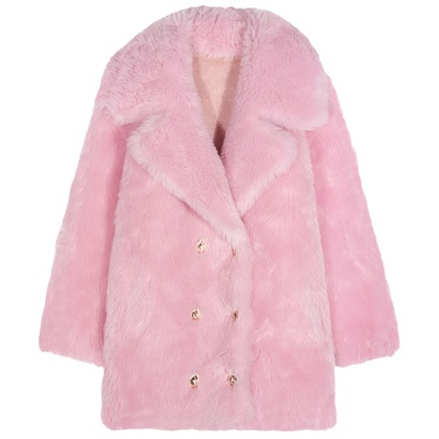 落落狷介粉色羊羔毛外套女