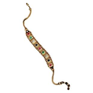 通体18K金镶嵌天然祖母绿钻石红宝石连续方块手链珠宝宝石八芒星