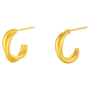 周六福黄金3d硬金耳饰女款定价百搭几何通勤耳钉官方送女生礼物