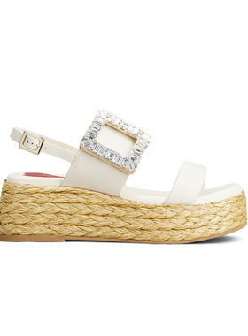 【24期免息】Roger Vivier/2024夏季新款RV女鞋钻扣坡跟凉鞋