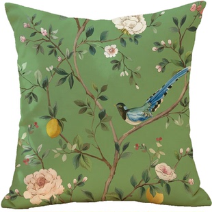 法式花鸟中古风沙发抱枕套床头装饰靠垫棉麻双面靠枕客厅腰枕午休