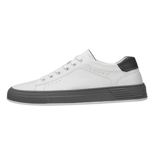 男鞋子秋季低帮休闲板鞋平底真皮休闲小白鞋百搭头层牛皮黑底白面