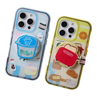 dokdatdap牛奶面包原创iPhone16pro手机壳磁吸个性趣味适用苹果15pro磁吸磨砂壳可爱卡通苹果14潮流小众情侣