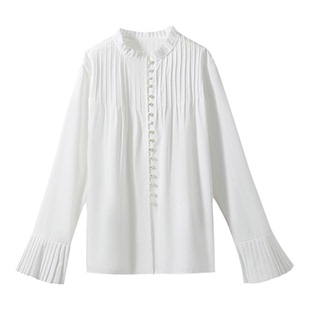 【风雅琴韵】重工压褶 抗皱垂顺法式花边领塔克褶风琴褶衬衫上衣
