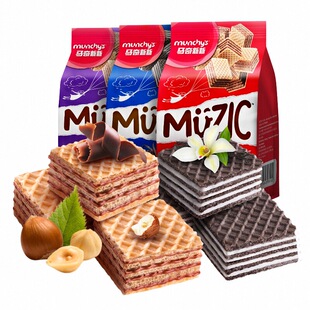 马奇新新进口马来西亚巧克力香草味威化饼干休闲零食饼干90g*6袋