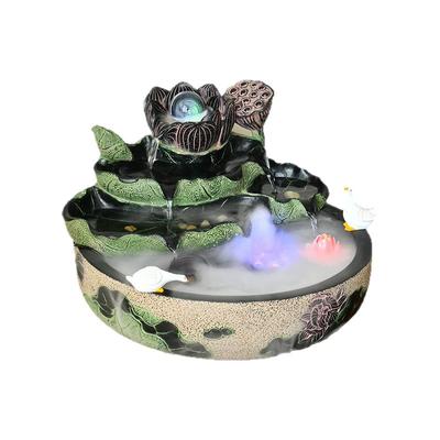 新中式荷花流水生财摆件循环水