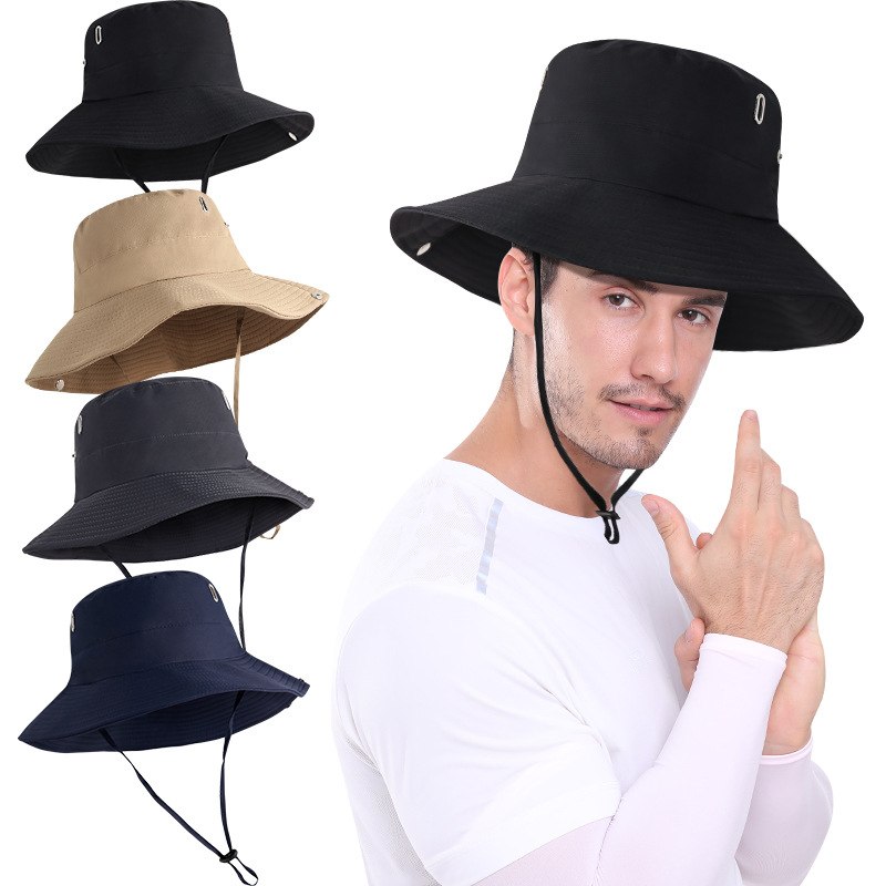 新品 夏季男女户外遮阳帽大檐防晒露营登山宽沿太阳帽抽绳透气帽
